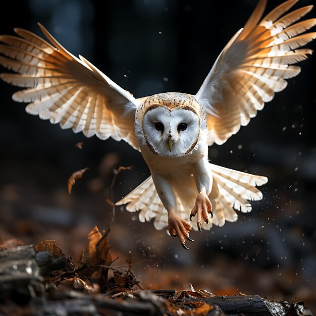 Foto el hermoso búho tyto alba volando en el bosque