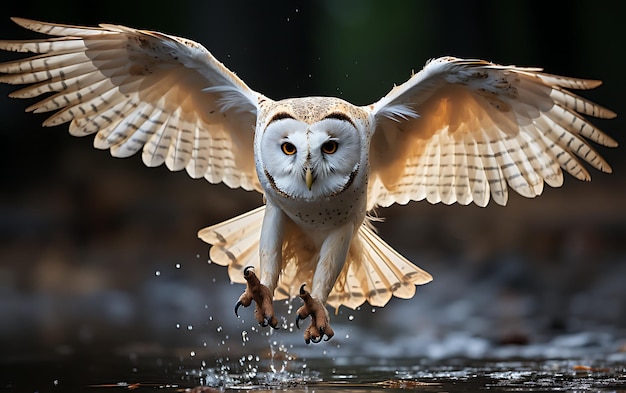 El hermoso búho Tyto alba volando en el bosque