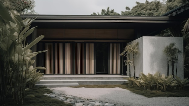 Hermoso bungalow de arquitectura moderna con jardín Casa de lujo IA generativa
