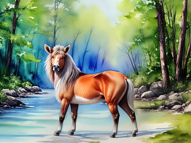 Hermoso caballo en el arte digital del bosque