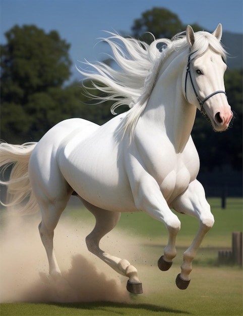 un hermoso caballo blanco corriendo