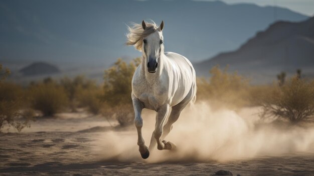 Hermoso caballo blanco en el desierto Ilustración AI Generativo