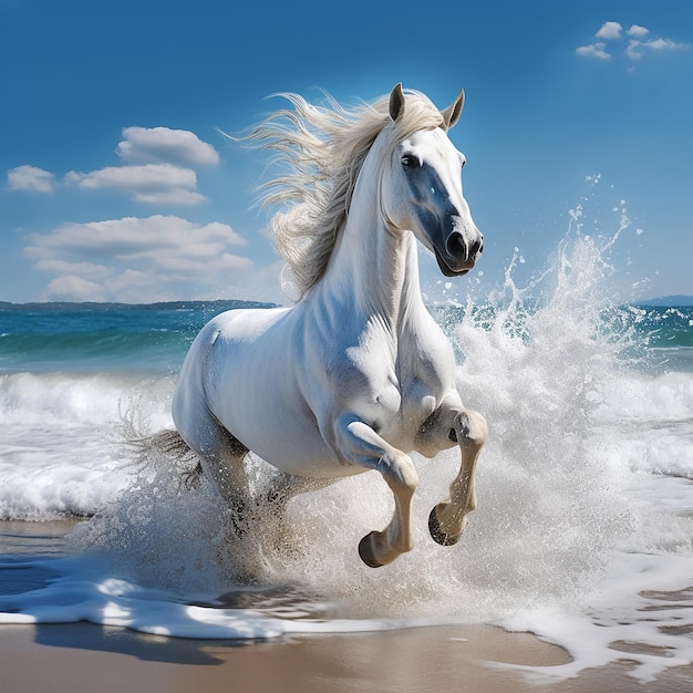 Un hermoso caballo junto al mar sereno