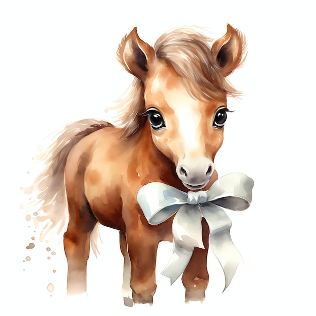 hermoso caballo con una melena adornada con cinta ilustración de imágenes prediseñadas de acuarela