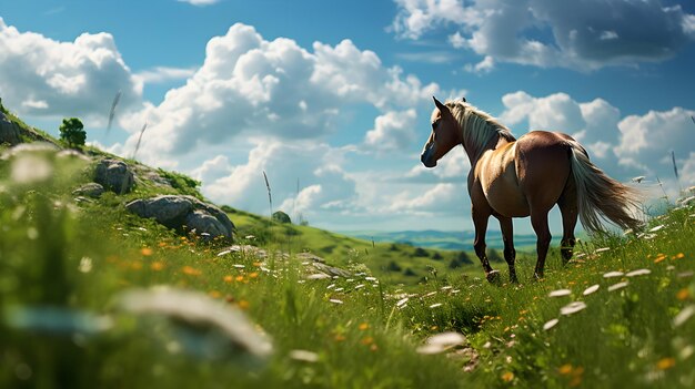 Foto hermoso caballo en el prado