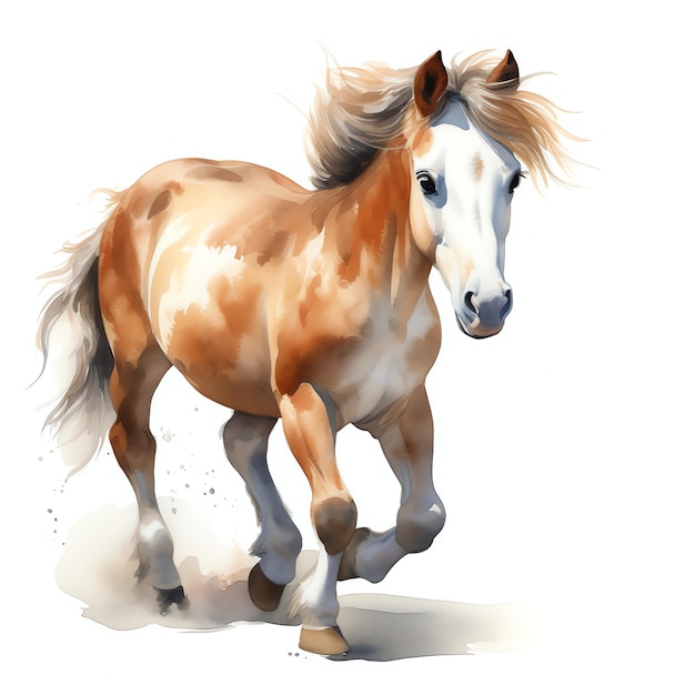 Hermoso caballo trotando con gracia ilustración de imágenes prediseñadas de acuarela