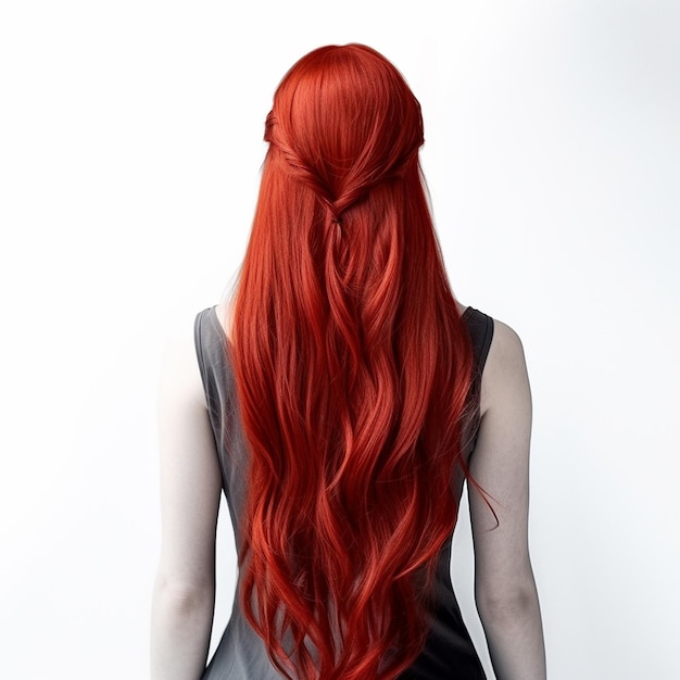 El hermoso cabello rojo largo de detrás del cabello roja generado por Ai