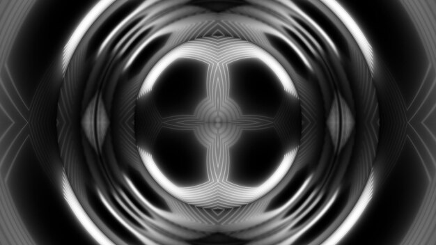 Hermoso caleidoscopio de simetría abstracta con líneas de neón brillantes 3d render telón de fondo fondo de generación de computadora