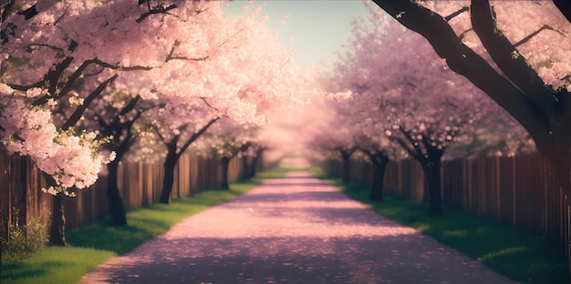 Hermoso callejón floreciente en primavera en rosa