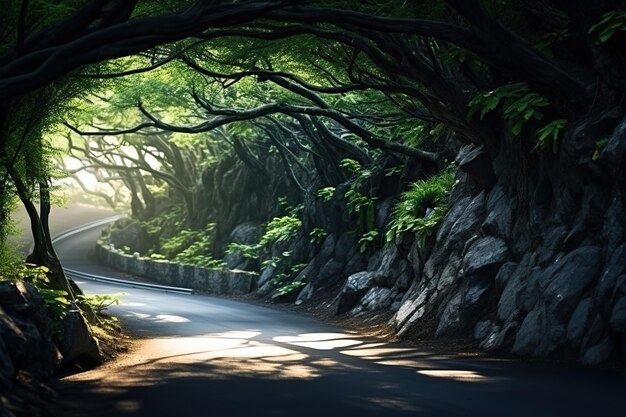 Hermoso camino en el bosque verde Fondo de la naturaleza Paisaje IA generativa