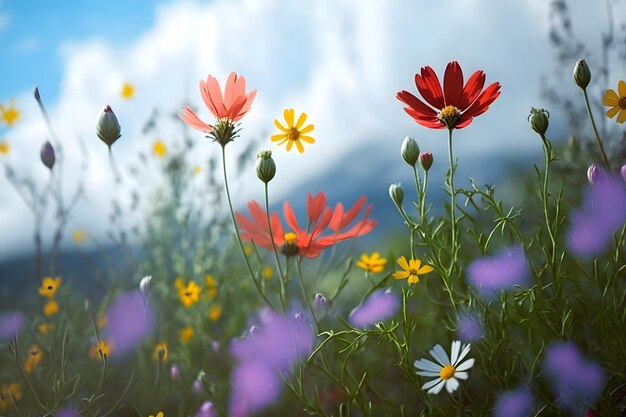 Hermoso campo de flores cosmos IA generativa