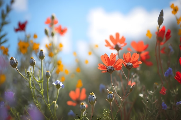 Hermoso campo de flores cosmos IA generativa