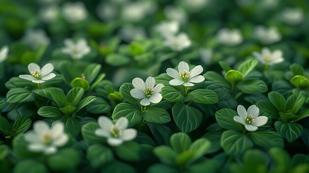 Un hermoso campo con flores y hojas florales naturaleza Generativo Ai