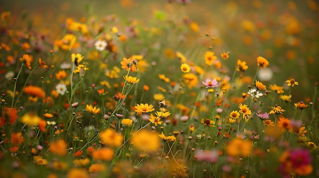 Un hermoso campo de flores en plena floración Los colores son vibrantes y los pétalos son delicados