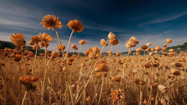 Hermoso de un campo con flores secas