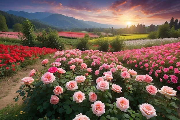 El hermoso campo de rosas