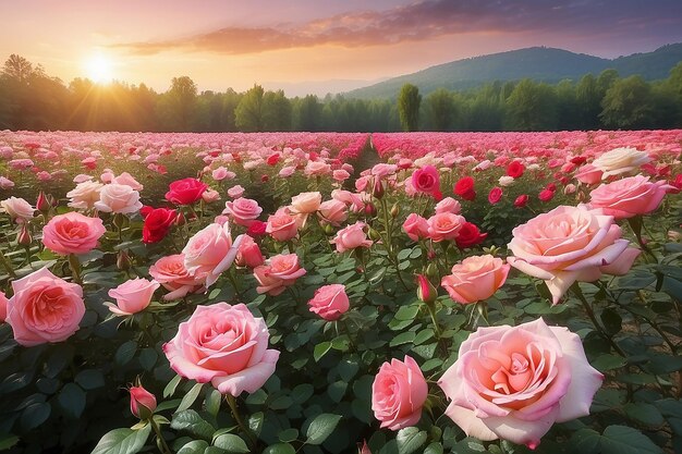 Foto el hermoso campo de rosas