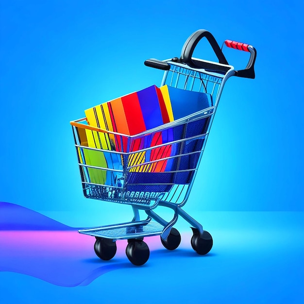 Un hermoso carrito de compras negro representado en un estilo de arte vectorial con colores vibrantes y bordes nítidos.