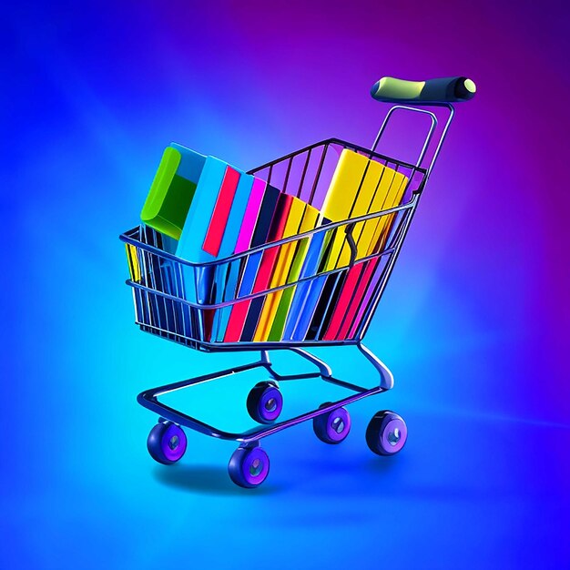 Un hermoso carrito de compras negro representado en un estilo de arte vectorial con colores vibrantes y bordes nítidos.