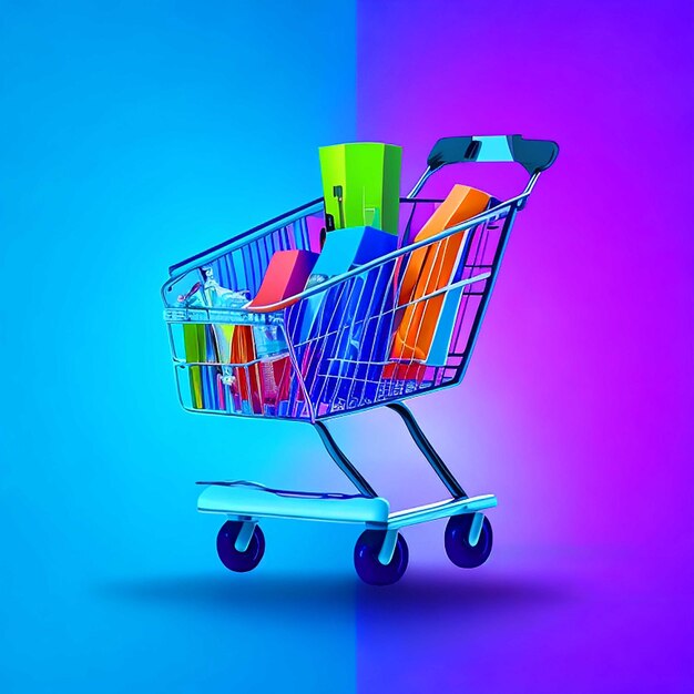 Un hermoso carrito de compras negro representado en un estilo de arte vectorial con colores vibrantes y bordes nítidos.