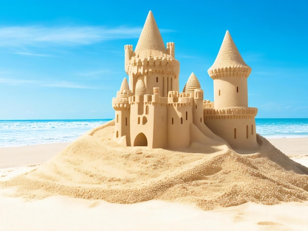 Hermoso castillo de arena en la playa ai generado