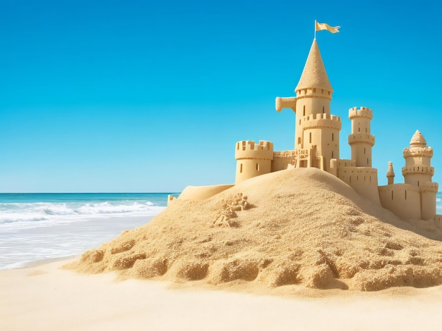 Foto hermoso castillo de arena en la playa ai generado