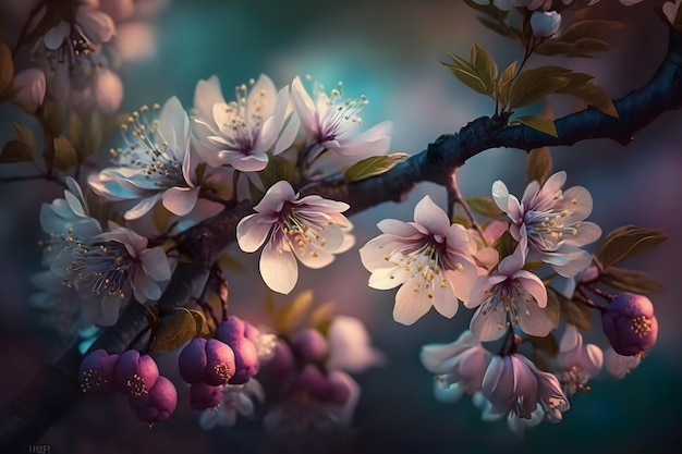 Hermoso cerezo con flores tiernas. Increíble flor de primavera