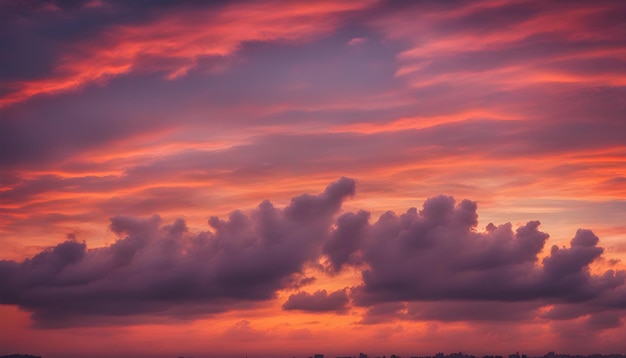 Hermoso cielo al atardecer en montañas y árboles