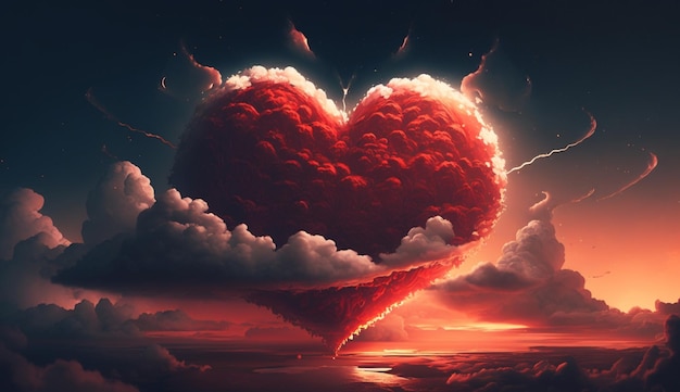 Hermoso cielo amor rojo estética corazón papel tapiz imagen AI generado arte