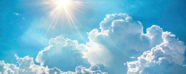 Hermoso cielo azul con nubes y el sol brillando a través de un día de verano copia espacio