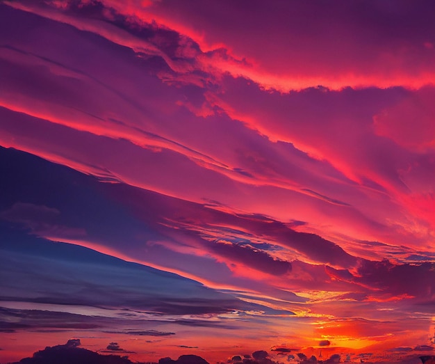 Hermoso cielo naranja y nubes al atardecer