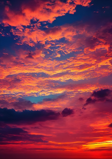 Hermoso cielo naranja y nubes al atardecer