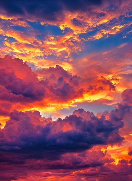 Hermoso cielo naranja y nubes al atardecer