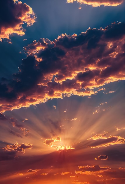 Hermoso cielo naranja y nubes al atardecer