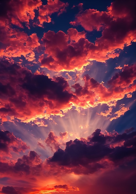 Hermoso cielo naranja y nubes al atardecer