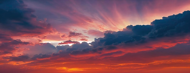 Hermoso cielo naranja y nubes al atardecer