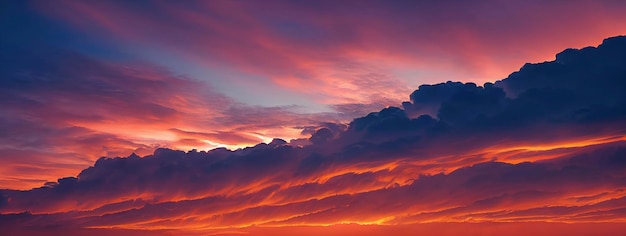 Hermoso cielo naranja y nubes al atardecer