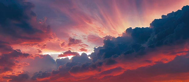 Hermoso cielo naranja y nubes al atardecer