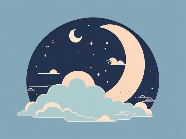 El hermoso cielo nocturno con la linda ilustración de la luna