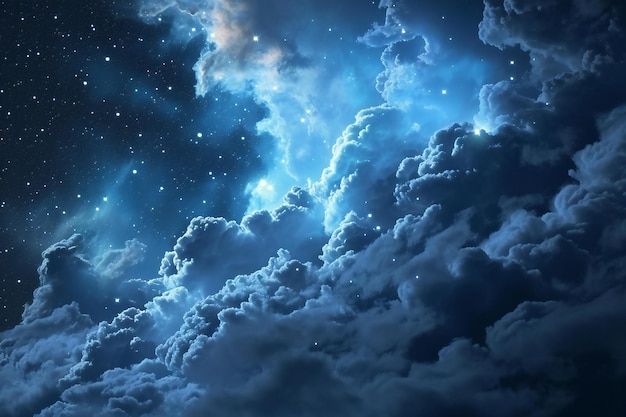 hermoso cielo nocturno con nubes y estrellas