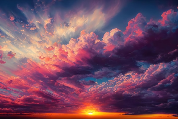 Hermoso cielo de puesta de sol con colores rosa pastel y violeta puesta de sol con nubes