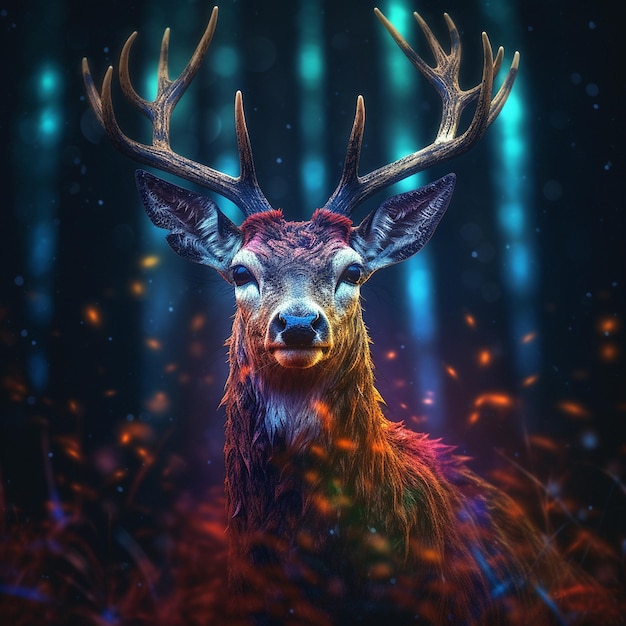 Hermoso ciervo pintura digital dibujo iluminación de fondo AI generativa