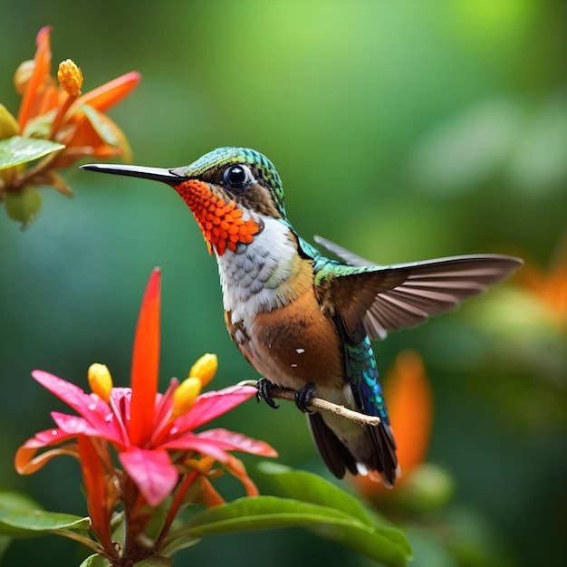 Hermoso colibrí en la escena de vida silvestre más cercana del trópico