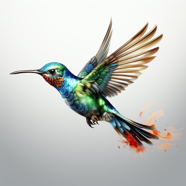 Hermoso colibrí de pico azul volando imagen de fondo blanco aislado arte generado por Ai