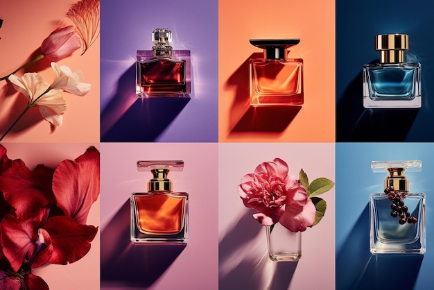 Foto hermoso collage con perfumes