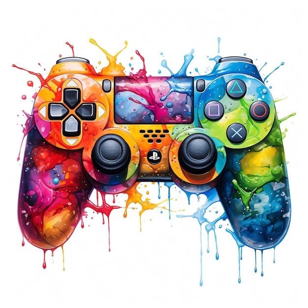 hermoso color vibrante controlador de juego acuarela clipart ilustración