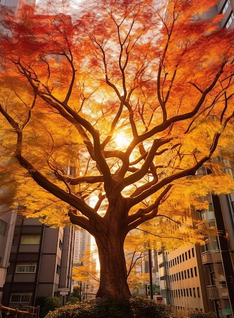 un hermoso y colorido árbol en shinjuku con luz solar