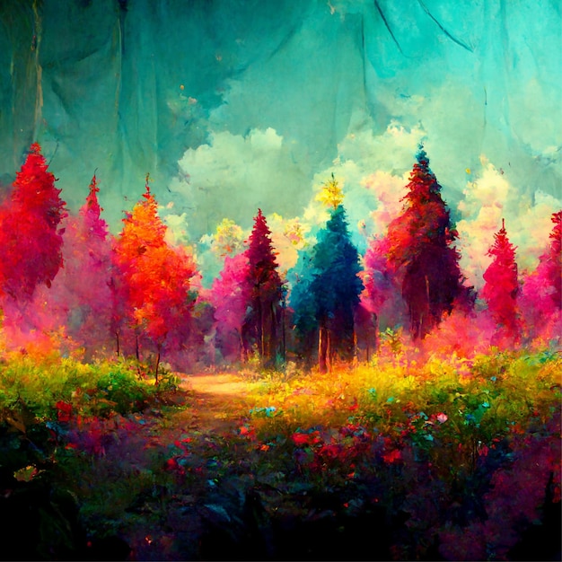 hermoso y colorido bosque