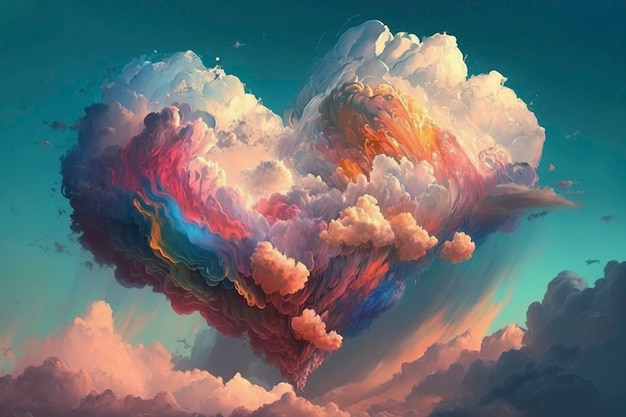 El hermoso y colorido corazón del Día de San Valentín en la nube como una imagen generada por tecnología backgroundAI abstracta