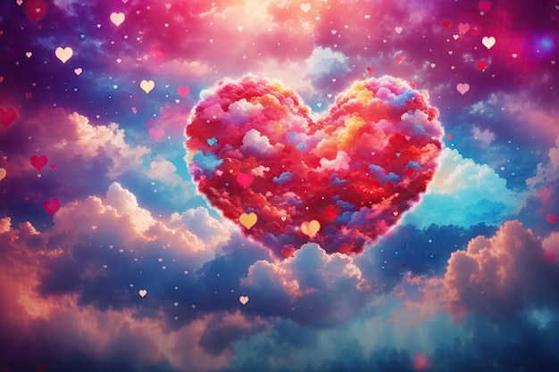 hermoso y colorido corazón de san valentín en las nubes ai generativo